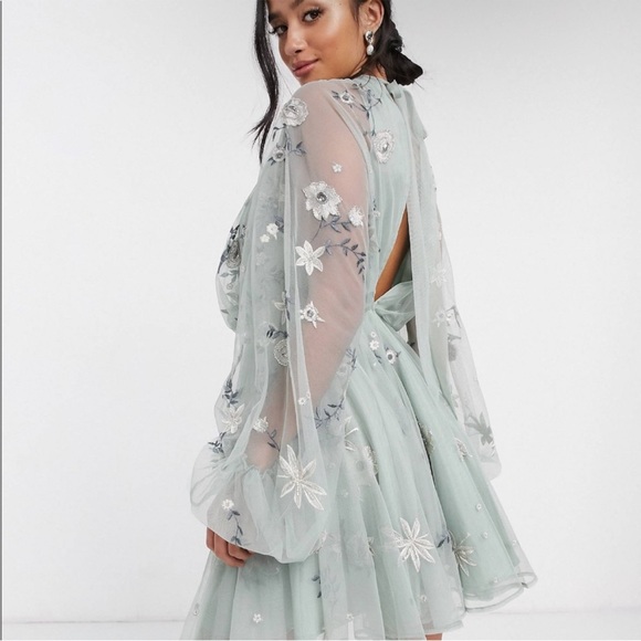 ASOS EDITION Petite Floral Beaded Mesh Dress Size: 4 - Picture 13 of 17